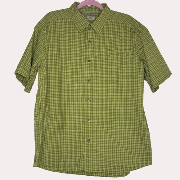 Marmot Mens Button Front Camp Shirt Top Plaid Zip Pocket Green XL bv - Picture 1 of 6